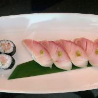 Hamachi Lover · 3pcs Yellowtail sashimi, 5pcs Yellowtail Nigiri and Negihama Roll