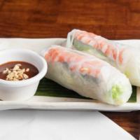 Summer Rolls (2) · Steamed rice paper rolls filled with fresh Thai basil, shrimp, vermicelli noodle, bean sprou...