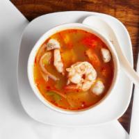 Tom Yum Soup · Mild Spicy. Per cup. Thai style hot and sour soup with mushrooms, tomato, onion, bell pepper...