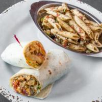 Friends Grilled Chicken Wrap · Chopped grilled chicken wrapped with lettuce, tomatoes, shredded cheese and our house-made z...