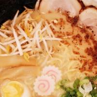 Tonkotsu Ramen / 豚骨拉面 · Sakura Ramen favorite: creamy  pork broth, bean sprout, hanjuku egg, scallion, bamboo, fish ...