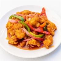 General Tso'S Chicken · Spicy crispy chicken tossed in a tangy vinegar sauce with peppers, and onions.