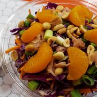 Chinois Salad · Lettuce, Red & Green Cabbage, Carrots, Ginger, Peanuts, Green Onions, Mandarins. Served with...
