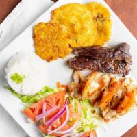 Honduran Special Shrimp, Grilles Beef, Chicken Breast · 
