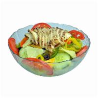  Chicken Breast Salad · Garden salad topped with rakes farms antibiotic-free, sustainably farmed chicken breast. Ser...