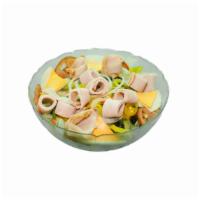 Turkey Breast Salad · Garden salad topped with antibiotic-free, sustainably farmed roasted turkey breast. Served w...