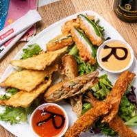 Appetizer Sampler · All of our most famous opening acts on one plate. Crispy wontons, jalapeno poppers, eggrolls...