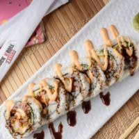 Spicy Shrimp Roll · Shrimp tempura, crab stick, cucumbers, and avocado. Topped with spicy mayo and eel sauce.