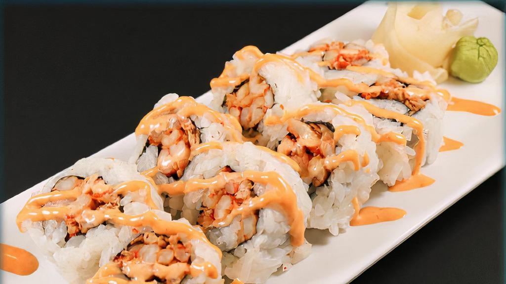 Spicy Crawfish Roll · Seasoned crawfish topped with spicy mayo.
