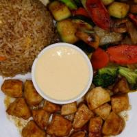 Chicken Hibachi · Served with fried rice and vegetables.