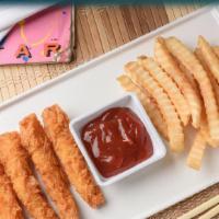 Kid'S Fried Shrimp · Served with fries and a side of ketchup.