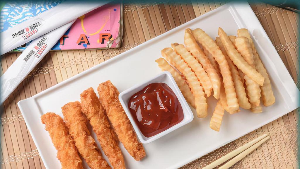 Kid'S Fried Shrimp · Served with fries and a side of ketchup.