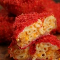 Buffalo Mac & Cheese Bites · 4 pieces. Buffalo mac & hot cheetos bites with house sauce.