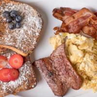 Sweet French Toast · 4 French toast topped with fruit, cinnamon and glazed sugar