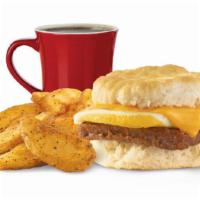 Sausage, Egg & Cheese Biscuit Combo · A fresh-cracked grade A egg on a fluffy buttermilk biscuit with grilled sausage and melted A...