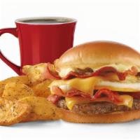 Breakfast Baconator™ Combo · Grilled sausage, American cheese, Applewood smoked bacon, a fresh-cracked grade A egg, (deep...