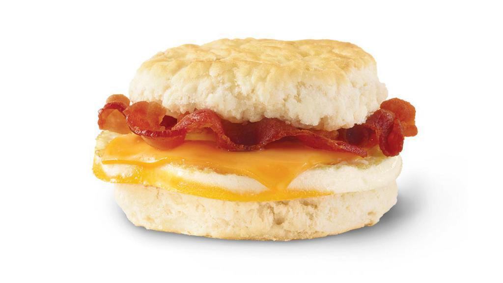 Bacon, Egg & Cheese Biscuit · A fresh-cracked grade A egg on a fluffy buttermilk biscuit with Applewood smoked bacon and melted American cheese. Rise and shine with a hearty favorite.
