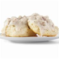 Sausage Gravy & Biscuit · A fluffy buttermilk biscuit smothered in white pepper gravy and grilled breakfast sausage. I...