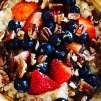Oatmeal · Served with brown sugar, pecans,  honey and topped w fresh fruit