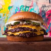 Smash Double Cheeseburger · Two fine ground brisket &  angus smashed patties, american cheese and our dirty sauce on a M...