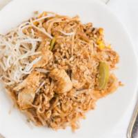 Pad Thai · Thin rice noodle, egg, chives, bean sprout, topped with crushed peanut, fresh bean sprout, l...