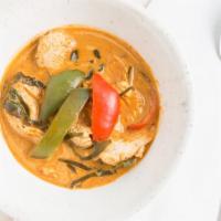 Panang Curry · Bell, Thai basil, lime leave, milk, coconut milk.