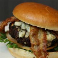Blackened Bacon & Blue Cheese Burger · Fresh applewood bacon & blue cheese crumbles topped on your choice of blackened season burge...