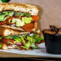 Blt · Lightly Toasted Bread | V.Mayo | 3 Bacon Strips | Tomato | Lettuce | Homestyle Potatoes