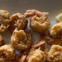 Shrimp · Golden fried crispy seasoned. Good and crunchy. Served with fries and Asian coleslaw.
 8 pie...