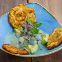 Ceviche · Mahi-mahi, leche de tigre, avocado, smashed green plantains