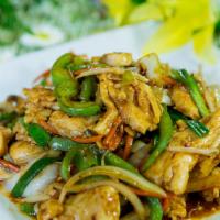 Szechuan Chicken · Spicy. Chicken stir-fried in onions, bell peppers, celery, and carrots in spicy Szechuan sau...