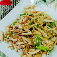 Mu Shu Chicken · Sliced chicken, scrambled egg, cabbage, onions, carrots and stir fried in house sauce. Optio...