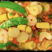 Shrimp With Lobster Sauce · Fresh shrimp sautéed with green peppers, onions, and eggs in a special lobster sauce.