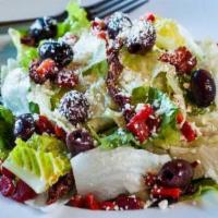 Alessio'S Favorite · Fresh greens, crumbled feta cheese, kalamata olives, roasted red peppers and sundried tomato...