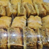 Walnut Baklava · Layers of phyllo pastry filled with chopped walnuts and cinnamon, sweetened with honey.