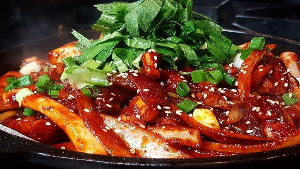 Stir-Fried Spicy Squid / 불오징어볶음 · Spicy.

*Consuming raw or undercooked meats, poultry, seafood, shellfish, or eggs may increase your risk of foodborne illness, especially if you have certain medical conditions.