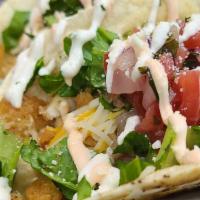 3 Crispy Chicken Tacos · Straight from the heart of Sun-Diego these crispy tacos are fully loaded topped with Cheese,...