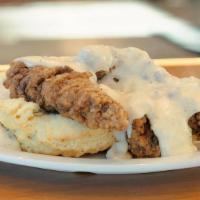 Steak & Gravy · Three pieces of our country fried steak, smothered in sausage or shiitake gravy, served open...