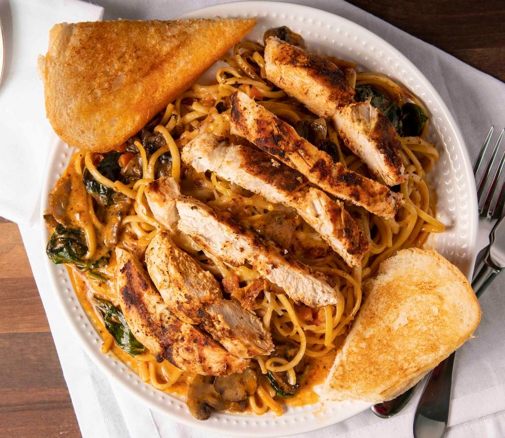 Cajun Chicken Pasta · Grilled chicken, linguine, fresh tomato and spinach, Cajun alfredo, sliced mushrooms, garlic bread.

*Consuming Raw or Undercooked Meats, Poultry, Seafood, Shellfish or Eggs May Increase Your Risk of Food Borne Illness