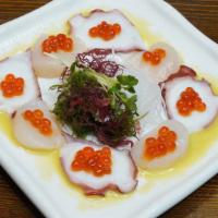 Scallop Carpaccio · Scallop and octopus with vinaigrette.

Consuming raw or undercooked meat, poultry, seafood, ...