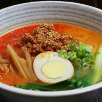 “Spicy” Tan Tan Ramen · Spicy. In spicy soy-sesame soup with minced pork, bamboo shoots, bok choy & scallion.
