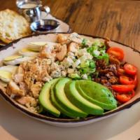 Harbor Cobb Salad · Mixed greens, chicken, bacon, hard-boiled egg, avocado, grape tomatoes, green onions and Ble...
