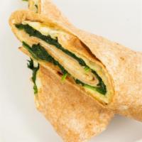 Power Wrap · Egg whites, roasted turkey, and spinach on a whole wheat wrap.