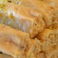 Baklava · Sweet phyllo pastry made from pistachio or walnuts.
