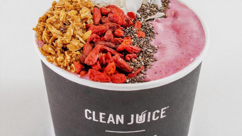 The Dragon Fruit Bowl · Acai Blended with Banana, Pineapple, Almond Milk, Dragon Fruit & Coconut Oil. Topped with Granola, Chia Seeds, Coconut Chips & Goji Berries