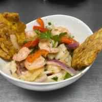 Fish & Shrimp Ceviche · served with green plantains