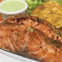 Grilled Salmon · Our fresh grilled salmon served with any two sides.
