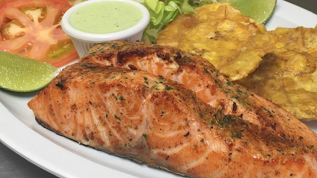 Grilled Salmon · Our fresh grilled salmon served with any two sides.