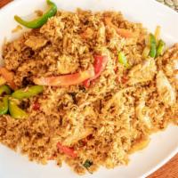 Spicy Basil Fried Rice · Stir-fried with eggs, bell peppers, white onions, snow peas, and fresh basil.
* Please ask f...