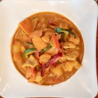 Panang Curry · Excellent variations of bell peppers with chili paste in coconut milk & Basil